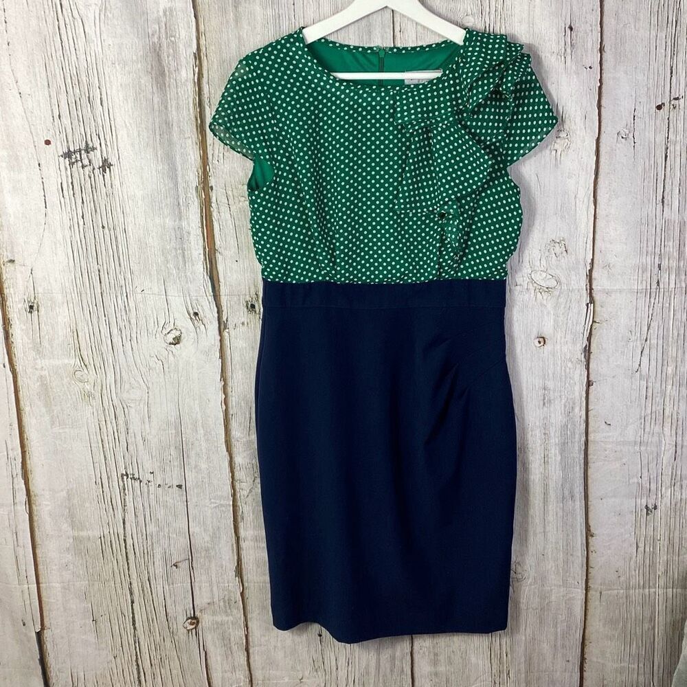Shelby & Palmer Women's Vintage Polka Dot Retro Dress Size 6 Green Chiffon Navy